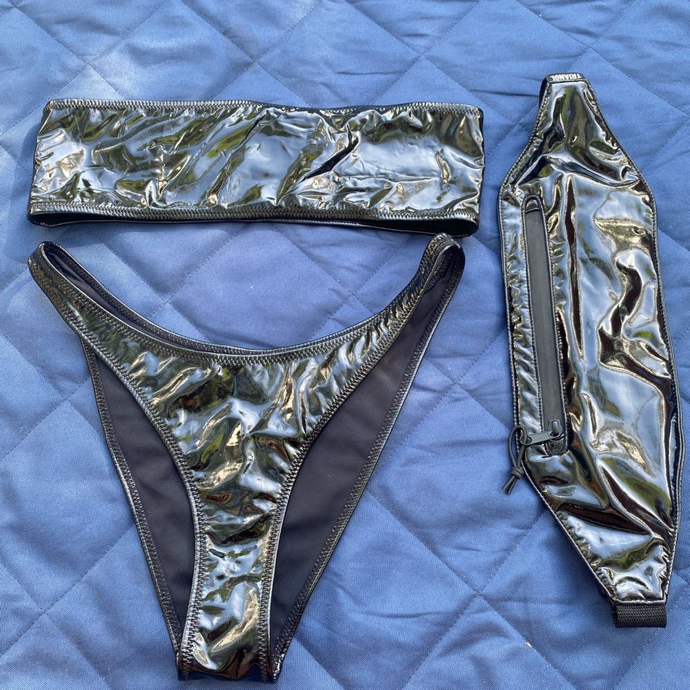 triangl swimwear leather Black Bikini Set with Matching Waist Pouch